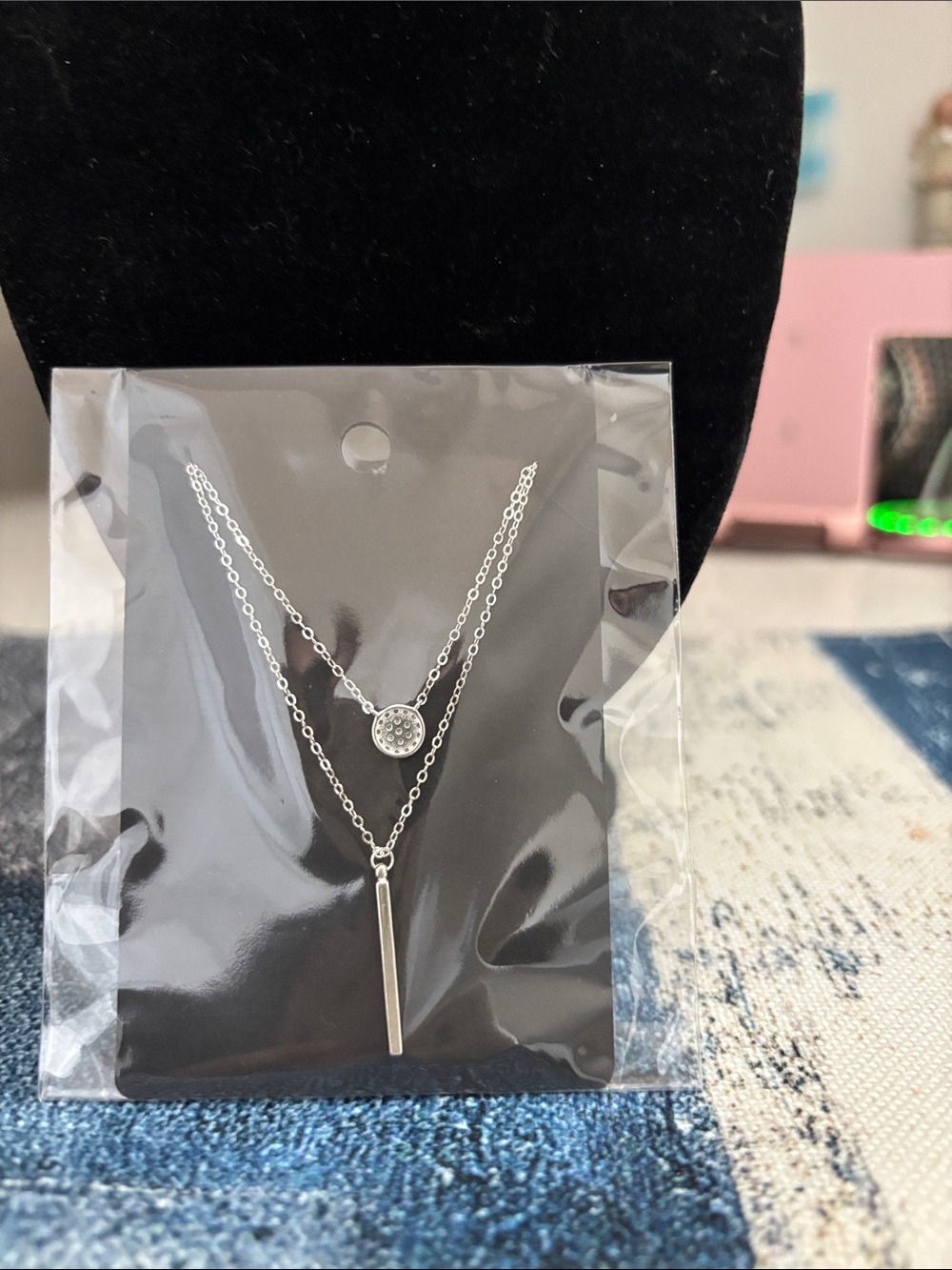 Layered Silver Bar and Disc Necklace - Women Jewelry